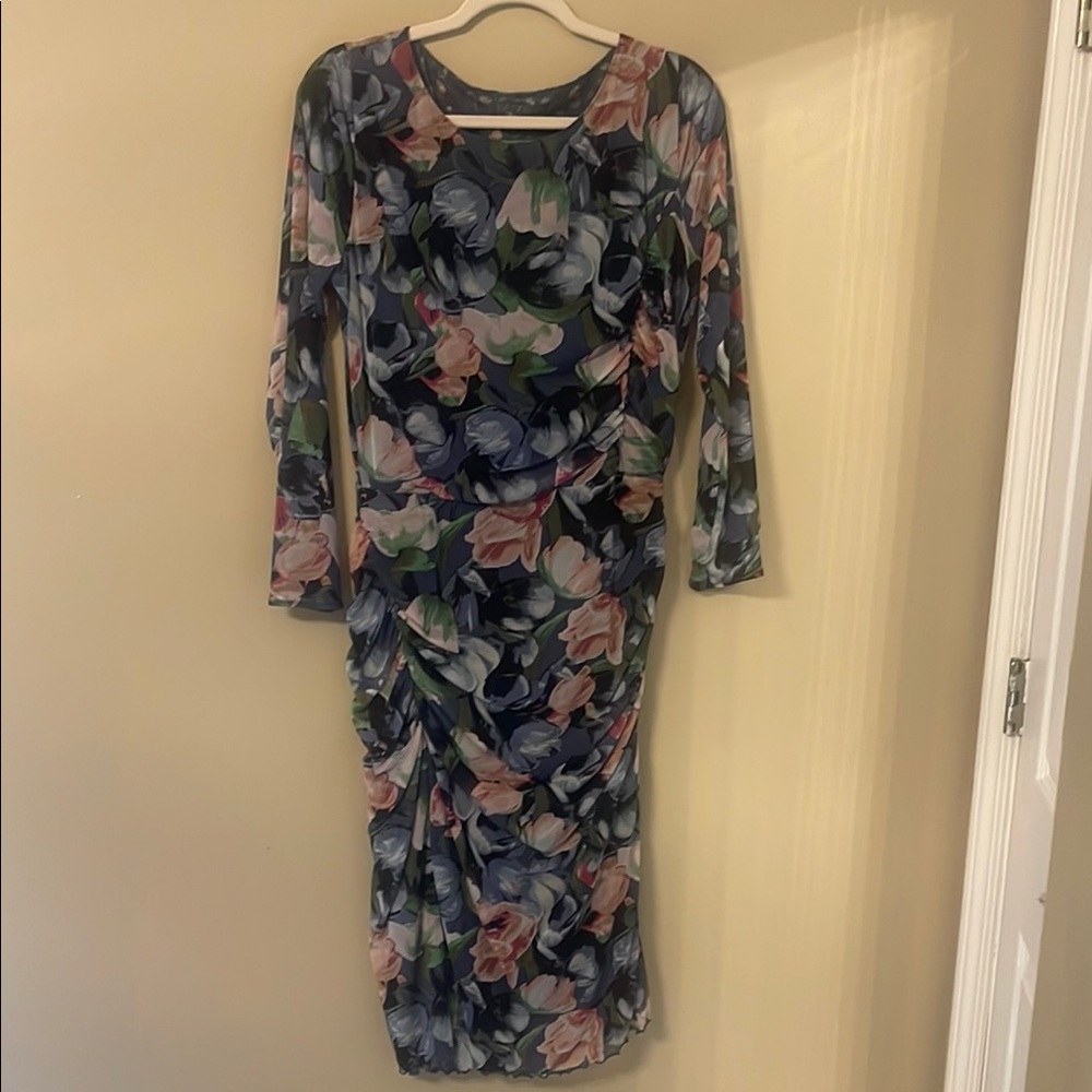 White House Black Market Pink Blue Sheath Dress Long Sleeve